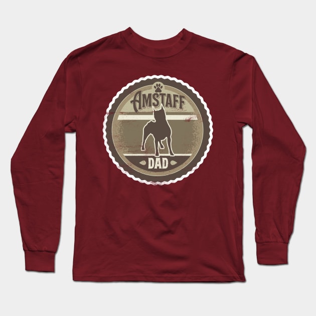 Amstaff Dad - Distressed American Staffordshire Terrier Silhouette Design Long Sleeve T-Shirt by DoggyStyles